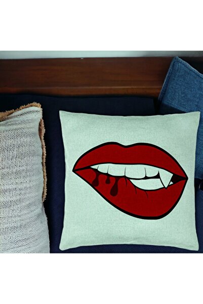 BEKZ Față de pernă, model cu buze feminine și dinți de vampir, 40x40 cm, verd...