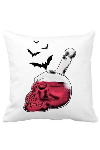 BEKZ Decorative Pillow with Halloween Skull Glass Motif 1, 40x40 cm, White, Matte, Removable Cover, Burdu