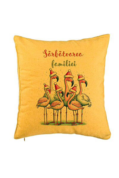 BEKZ Perna Decorativa cu tematica de Craciun, Flamingo si Text 2, 40x40 cm, G...