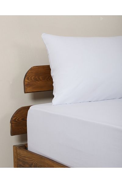 Lio20 Fitted Cotton Fabric Bed Sheet and Pillow Case Set-Elastic-Fade Resistant-White