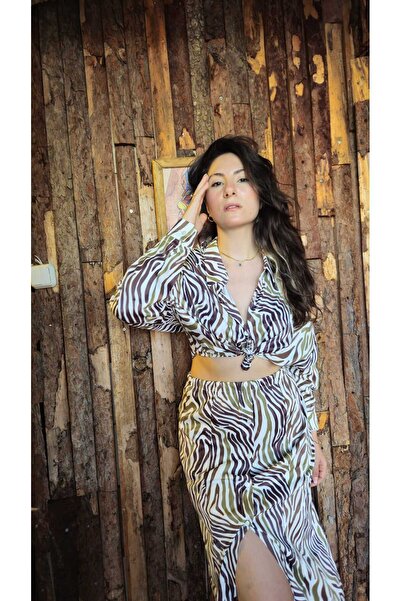 Fortuna Butik Zebra Patterned Buttoned Skirt