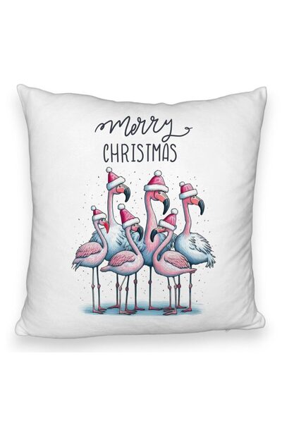 BEKZ Față de pernă pufoasă cu tematică de Crăciun, flamingo și text, 40x40 cm...