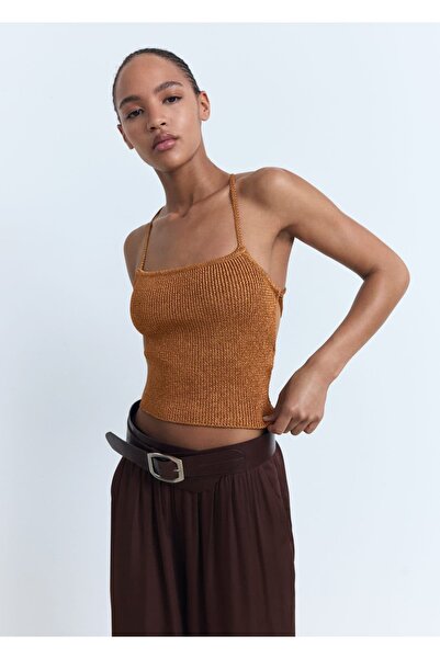 MANGO Woman Lurex örgü çapraz sırtlı top