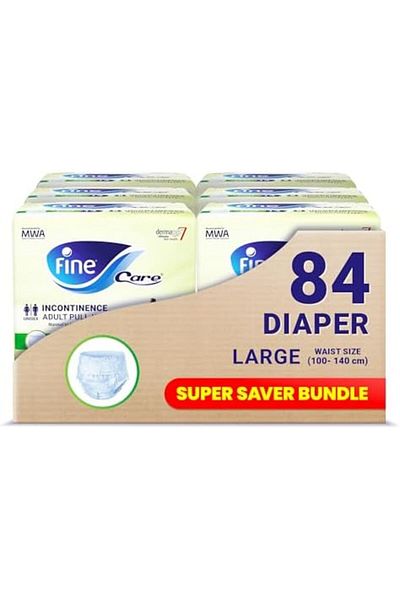 Fine Care Adult Diapers, Pull-Up Underwear for Men & Women, Large Size Waist 100 - 140 cm, 84 Pieces