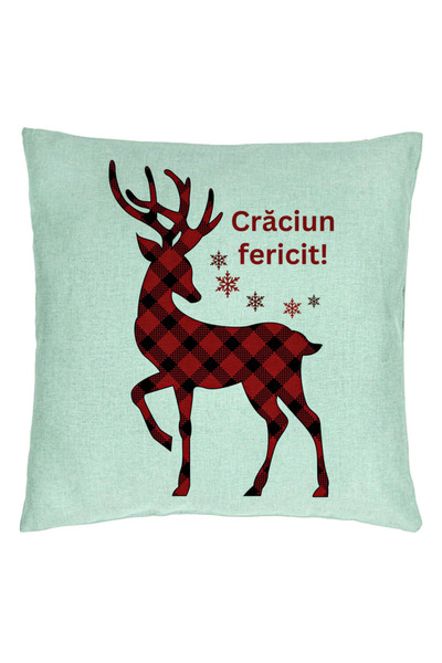 BEKZ Perna Decorativa cu tematica de Craciun, Ren si Text 4, 40x40 cm, Verde ...