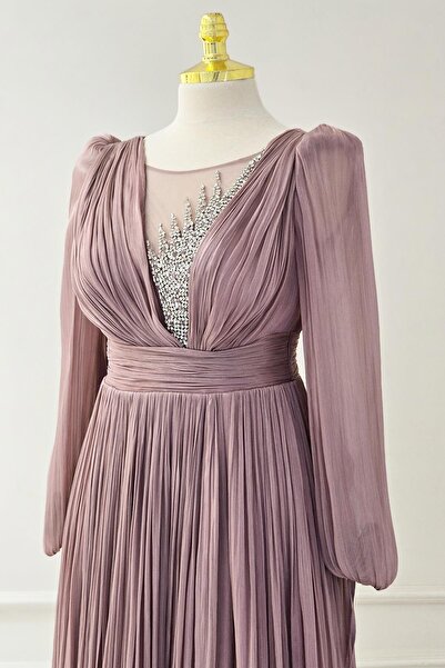 Yonca Moda Evi Pudra Göğüs Taşlı Janjan Abiye 15520