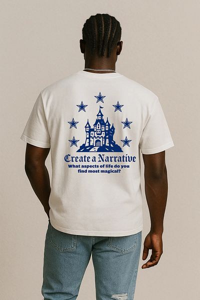 DAKSEL Men's Castle Back Printed Short Sleeve Loose White T-Shirt