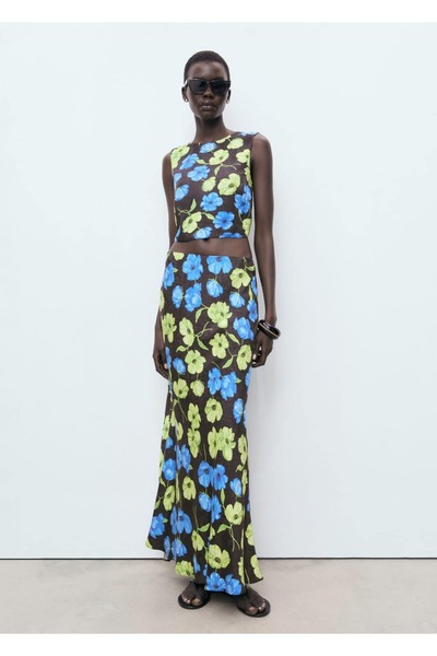 MANGO Woman Sırtı açık çiçekli crop bluz
