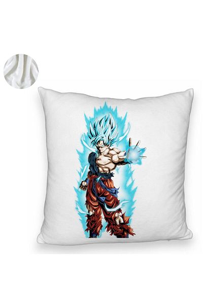 BEKZ Pernă decorativă pufoasă cu Goku Vegeta Super Saiya Saiyan Dragon Ball, 40x40 cm, albă, detașabilă