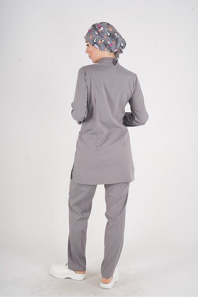 Nur Medikal Giyim Culoare Gri Sakura Model Hijab Doctor Asistentă Scrubs Uniforme Set