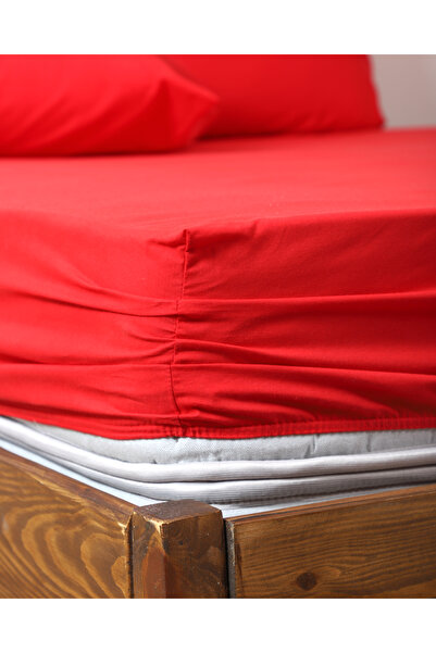 Lio20 Fitted Cotton Fabric Bed Sheet and Pillow Case Set-Elastic-Fade Resistant-Red