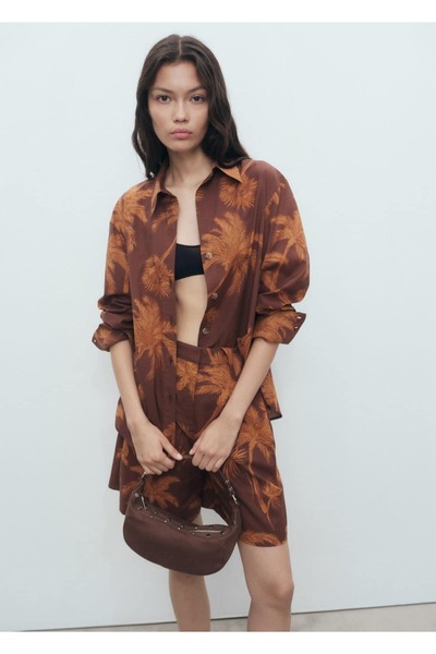 MANGO Woman Cotton Shirt with Palm Print
