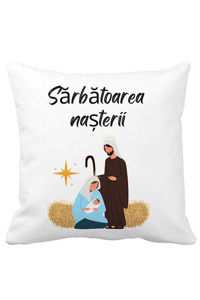 BEKZ Perna Decorativa cu tematica de Craciun, Sarbatoarea Nasterii 1, 40x40 cm, Alba, Mata, Husa Detasabi