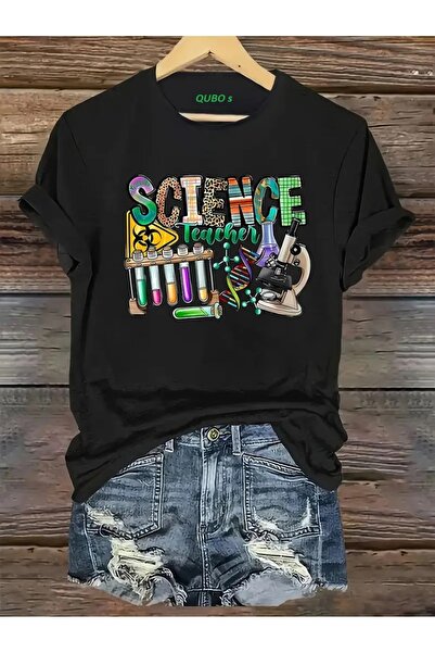 PERISENSE تي شيرت أسود للجنسين للنساء/الرجال مطبوع عليه رقبة دائرية وأكمام قص...