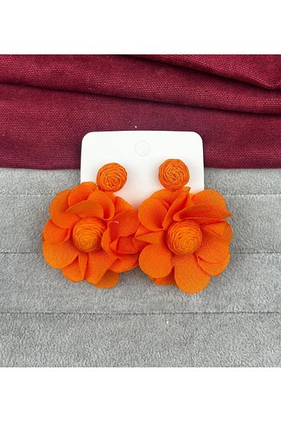 mos&more Orange Camellia Textile Earrings Summer Fashion