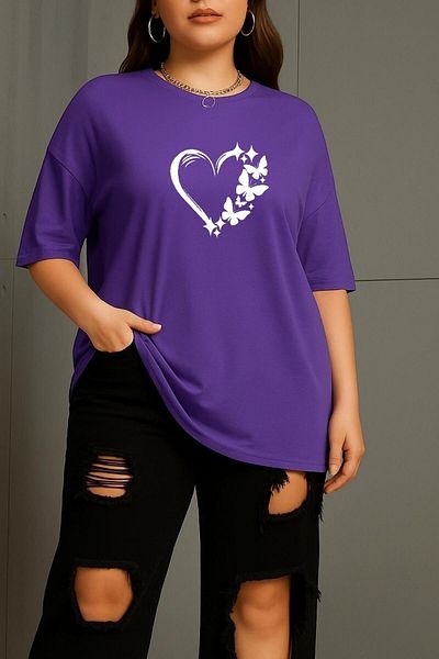 BENROMA In Cart 6 and Above Purchases Get 1 T-Shirt as a Gift - Large Size Heart Butterfly Printed Unisex T-Shirt