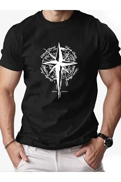 YRN COLLECTION تي شيرت أسود للجنسين للنساء/الرجال مطبوع عليه رقبة دائرية وأكم...