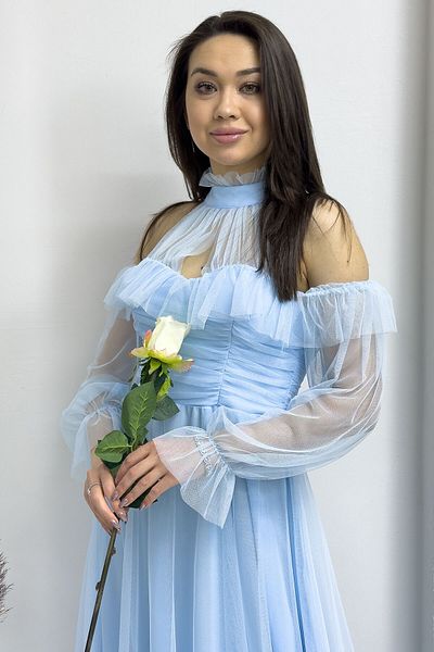thezkscom Βραδινό φόρεμα Baby Blue Tulle Draped Plus Size