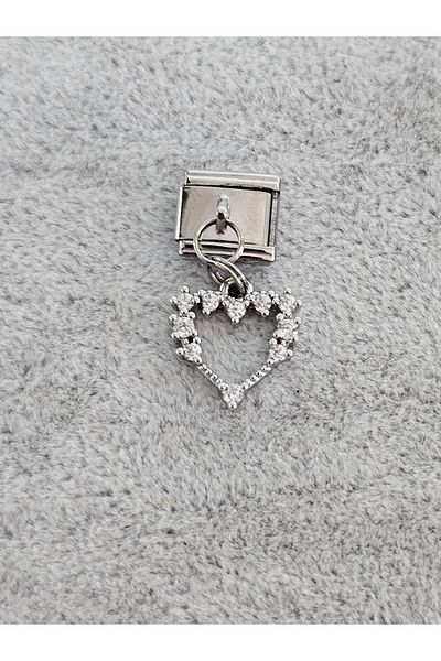 SiestaAccessories Italian Bracelet Charm with Zircon Stone Heart Dangle
