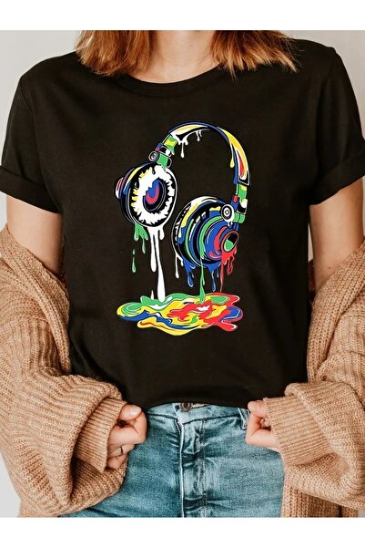 PERISENSE تي شيرت أسود للجنسين للنساء/الرجال مطبوع عليه رقبة دائرية وأكمام قص...