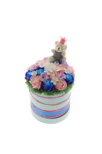 GiftExpress Aranjament floral absolvire trandafiri roz-albastri 30cm