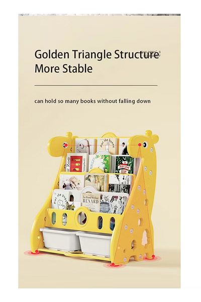 FULLJOY 5-Tier Double Giraffe Bookshelf with Storage Box, 72*47*80cm
