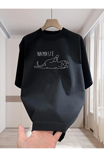 YRN COLLECTION تي شيرت أسود للجنسين للنساء/الرجال مطبوع عليه رقبة دائرية وأكم...