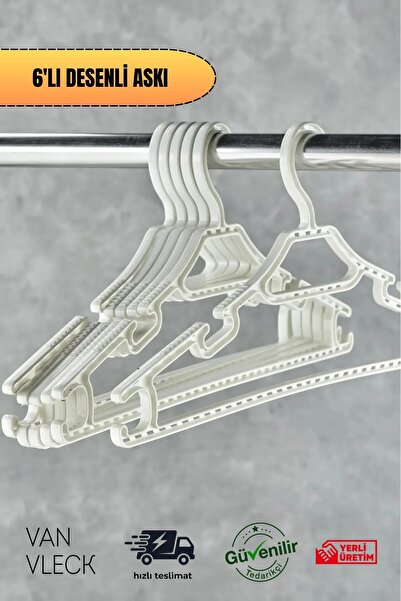 VAN VLECK 6'lı Kristal Desenli Askı Seti – Şık Gri, Beyaz Ve Kahve Renk , Dayanıklı Kıyafet Askıları