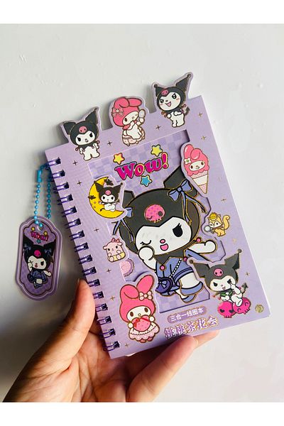 synshop Kuromi My Melody Sticker Label Sticker 16 Sheets (300 Pieces) Waterproof + Opaque 8 Sheets Notepad