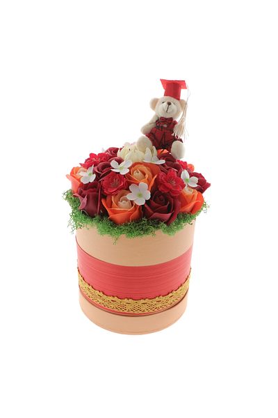 GiftExpress Graduation floral arrangement burgundy-orange roses 30cm