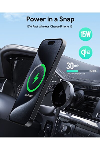 AUKEY HD-MC13 MagFusion Dash Qi2 Magnetic Fast Wireless Charging 15W & airvent Phone Mount