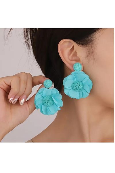 mos&more Green Camellia Textile Earrings Summer Fashion