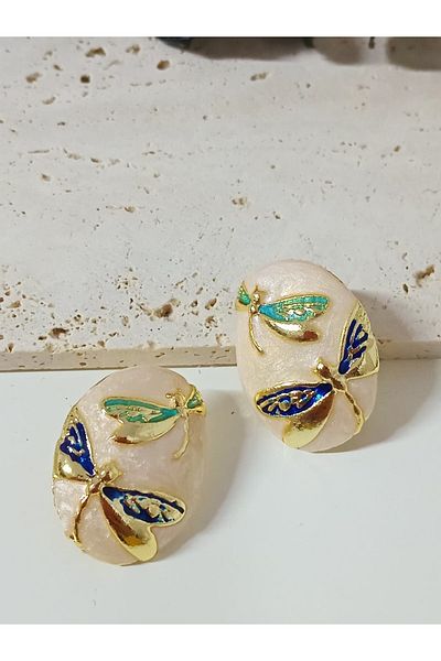 mos&more Cream Gold Dragonfly Stylish Earrings