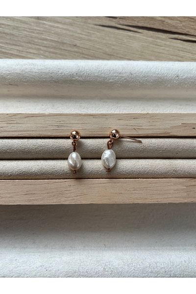 Pel Design Real Pearl Copper Rose Gold Ball Earrings Handmade