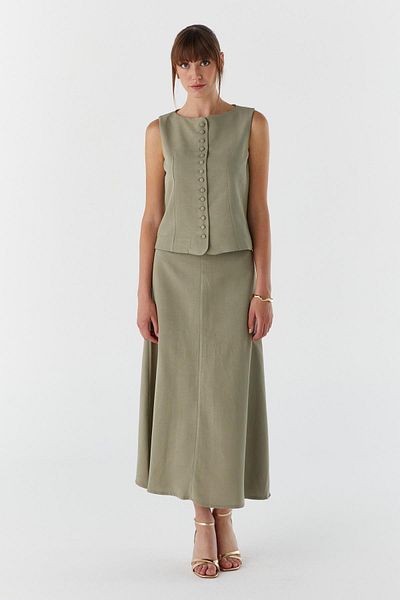 Shopping Shop Σετ Λινό Φούστα KHAKI