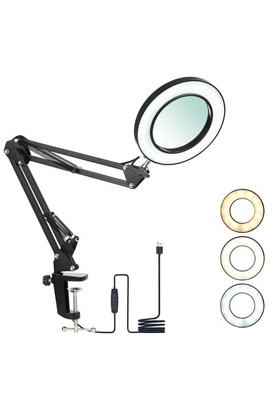 TAREZ Sr5X Led Lighted Desk Magnifier |   5X Magnification, 72 Leds, Foldable Arm, 3 Light Modes & 10 Level Lights