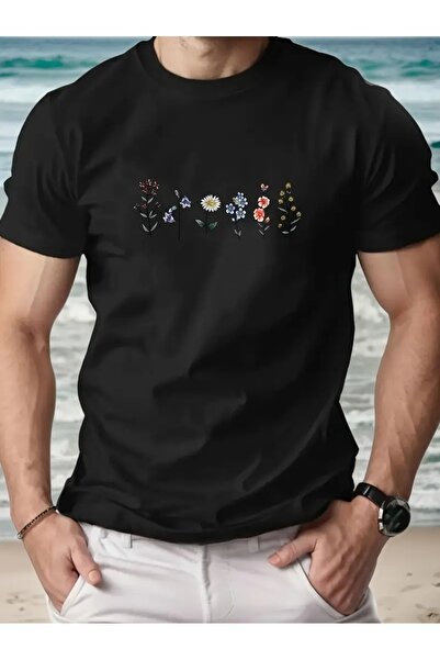 YRN COLLECTION تي شيرت أسود للجنسين للنساء/الرجال مطبوع عليه رقبة دائرية وأكم...