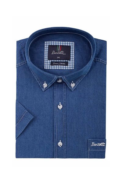 tambattal Cămașă din denim de mărime mare, cu mânecă scurtă, guler cu nasturi (model larg și confortabil)