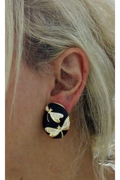 mos&more Black Gold Dragonfly Stylish Earrings