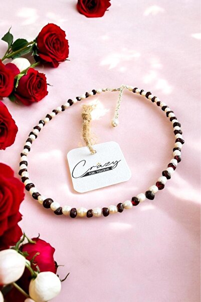CRAZY TAKI TASARIM HAKİKİ KÜLTÜR İNCİSİ & GARNET DOĞALTAŞLI 925 AYAR GÜMÜŞ MA...