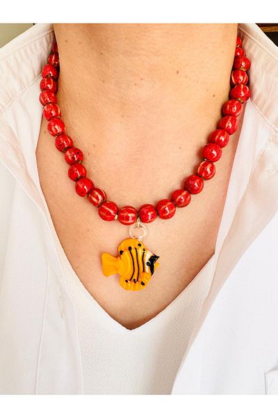 DEVİ fashion Murano Glass Fish Tip Ceramic Necklace 45 cm