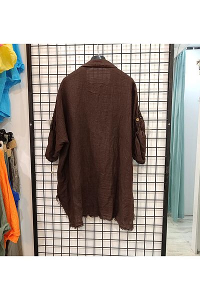Butik Şans Comfortable Cut Italian Linen Shirt with Mesh Detail