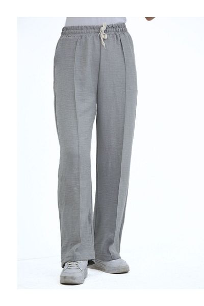 fh fashionhere Women's Sofia Linen Fabric Striped High Waist Wide Leg Relaxed Fit Lace-Up Elastic Waist Casual Pants