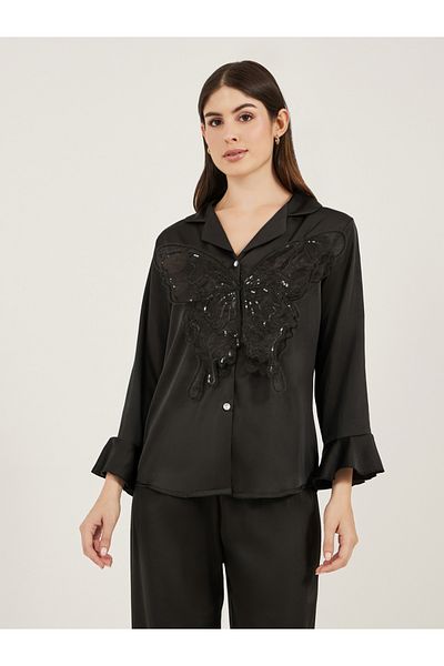 Styli Satin Pajama Set with Butterfly Detail