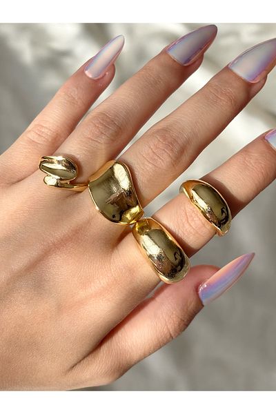 Eylülün Takısı Women's Gold Color 4-Piece Design Ring Set