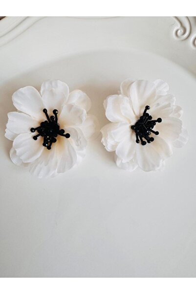 DEVİ fashion Large Cloth Flower Earrings 7 cm