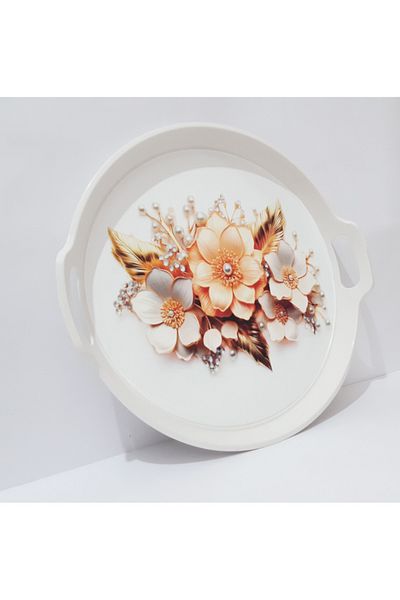 renkli çiçekler Tea Tray 32X34X3 cm Round Plastic Tea Tray Presentation Tray