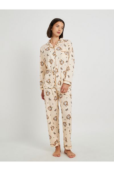 Styli Rabbit Print Long Sleeve Shirt and Pyjama Set