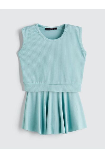 LC Waikiki Lcw Kids Green Crew Neck Girls Tank Top and Skirt