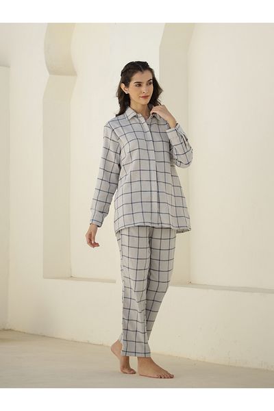 Sanskrutihomes By Styli Checked Long Sleeve Shirt and Pyjama Set